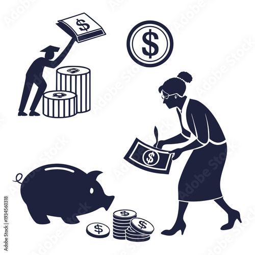 People saving and earning money