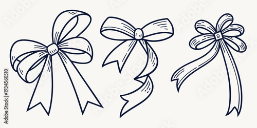 Three distinct bows with varying ribbon styles and elegant designs.