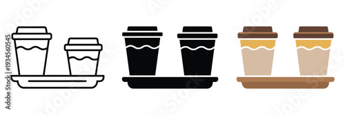 Take away coffee cups line icon representing drink and caffeine concept, coffee tray vector graphics with clean linear pattern on a white background for cafe, coffee service, and professional vector 