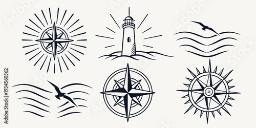 A collection of various nautical and weather-related symbols and icons