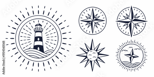 Four distinct compasses with unique designs and symbols in a square formation