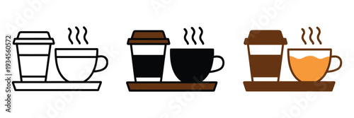 Take away coffee cups line icon for drink and caffeine concept, coffee tray sign vector graphics with linear pattern on a white background for cafe, beverage, and professional design projects.