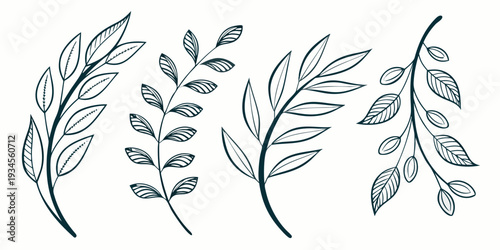 A delicate and intricate illustration of various leaves and foliage in a light blue hue.
