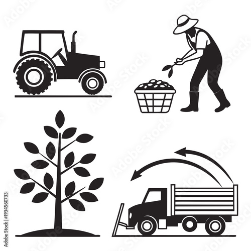 Agricultural activities with tractor and tree