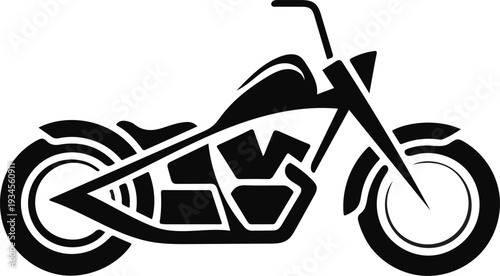 Stylized black silhouette of a classic American chopper motorcycle isolated on a white background