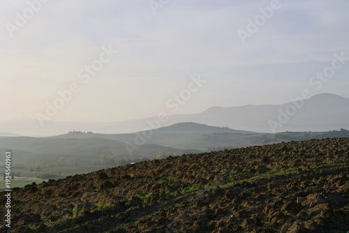 Autumn Morning Farmland near Pienza in the Tuscan Hills, Italy