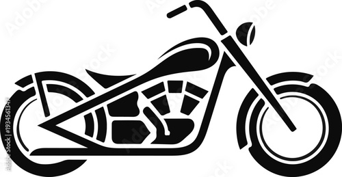 Stylized black silhouette of a classic chopper motorcycle isolated on transparent background