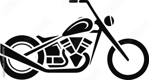 Stylized black silhouette of a classic cruiser motorcycle isolated on transparent background