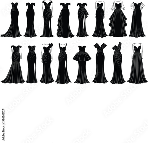 Black evening gowns in various styles and dresses formal wear fashion women's clothing