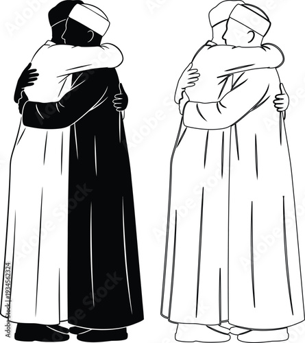 Historical illustration of two individuals embracing in period attire