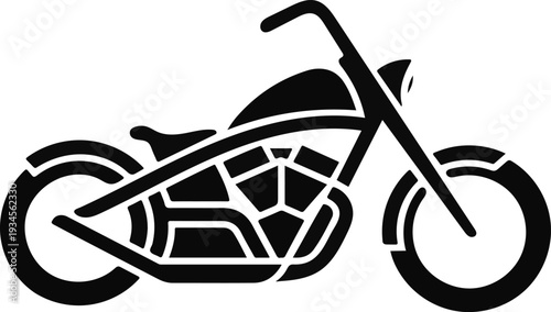 Stylized black silhouette of a classic custom motorcycle isolated on a transparent background