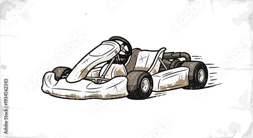 Go-kart racing vehicle, vintage cartoon style, isolated on white background