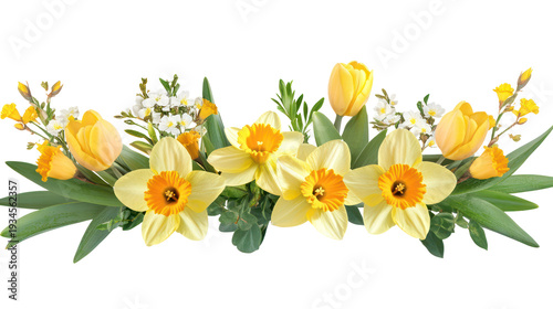 A beautiful bouquet of yellow flowers on transparent background