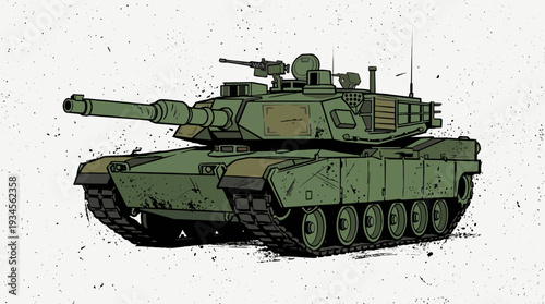 Green army tank illustration on white background