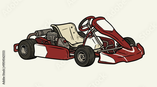 Red go kart illustration isolated on cream background