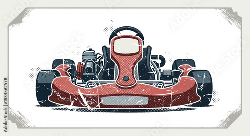 Red go-kart front view with grunge texture