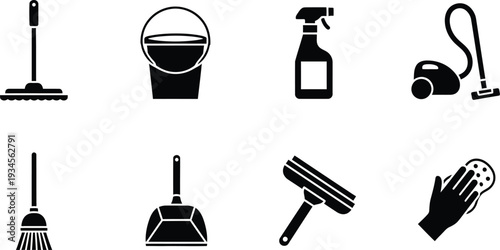 Icon bundle for cleaning services and household chores with essential tools