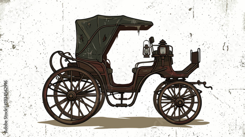 Vintage horse drawn carriage with canopy and lanterns, antique vehicle illustration