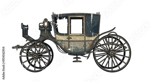 Vintage horse-drawn carriage, isolated on white background