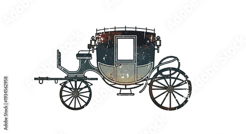 Vintage horse-drawn carriage, retro transport, ornate design, grunge texture