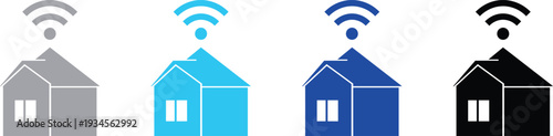 Smart home with WiFi connectivity symbol above roof