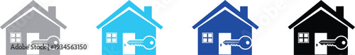 Black house icon with key symbolizing home ownership and real estate