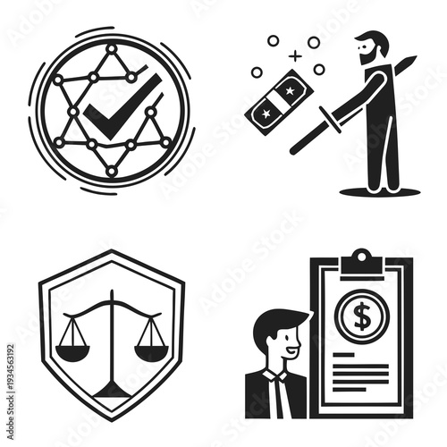 Business icons including security and law