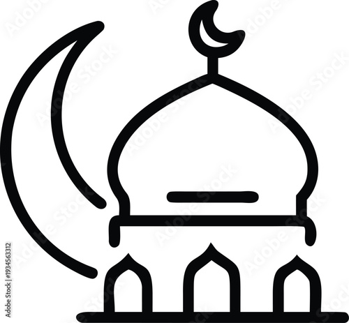 Minimalist Mosque Silhouette with Sunset Gradient | Islamic Crescent Moon