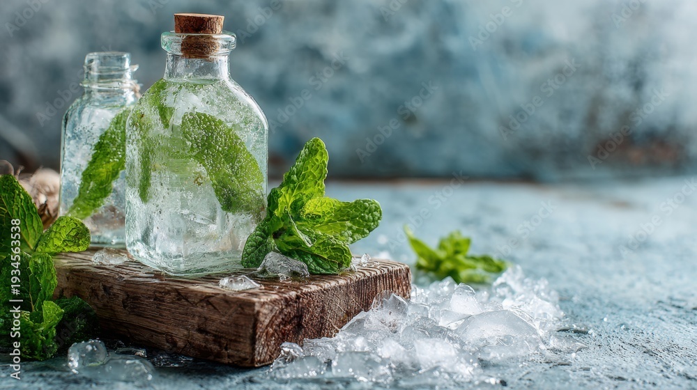 Obraz premium Refreshing mint infused water bottles with ice