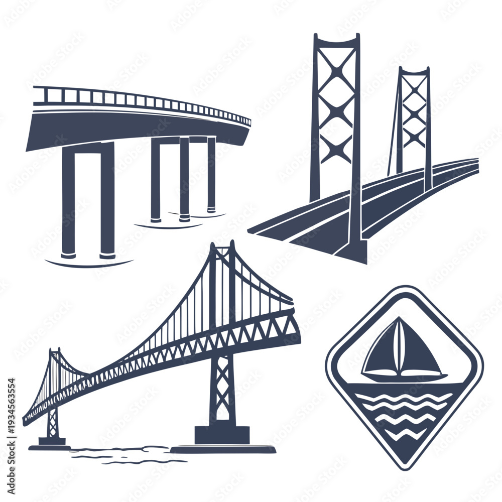 Fototapeta premium Four different types of bridges are shown