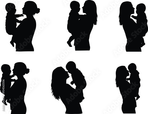 Parent silhouette, baby care, family love, holding child, nurturing bond, parenting illustration, mother father, infant care, affection, childhood, parenthood, family relationship