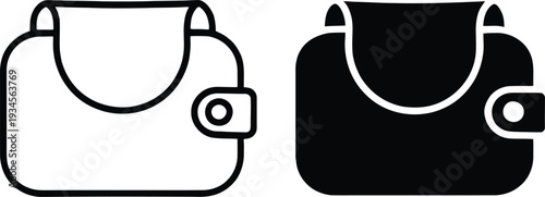 Wallet icon outline and solid black for finance and money