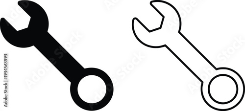 Wrench or spanner icon set isolated on transparent background, simple tool