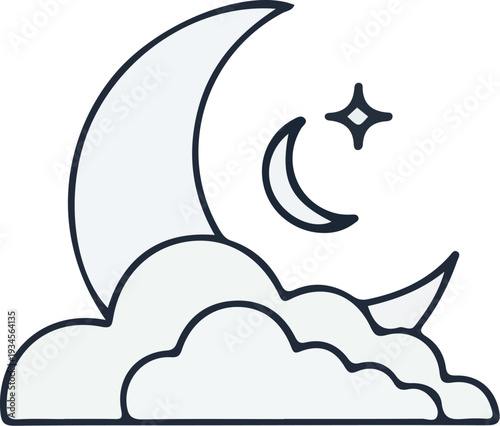Crescent Moon and Clouds Icon