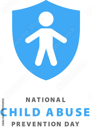 National child abuse prevention day awareness banner with blue shield protecting child silhouette
