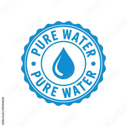 Blue Pure Water Logo with Drop and Text in Circle  Pure Water Label