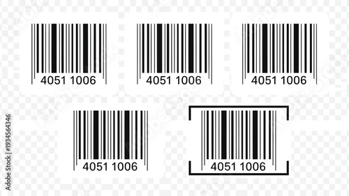 Collection of universal product code barcodes on transparent background for scanning purposes