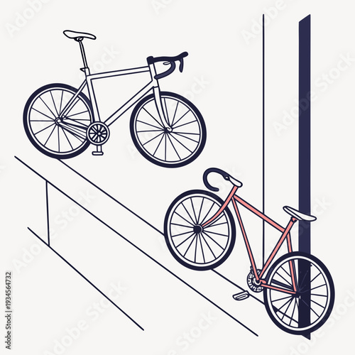 A drawing of two bicycles parked on a bike rack