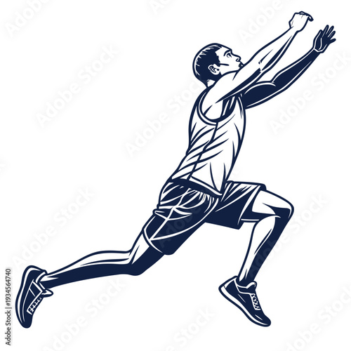 A man in a tank top and shorts jumping up