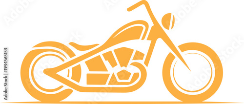 Stylized graphic illustration of a modern orange motorcycle isolated on a transparent background for creative use