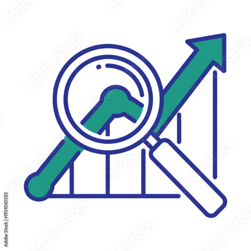 Magnifying Glass Over Line Graph with Green Arrow in Data Analysis Logo Design