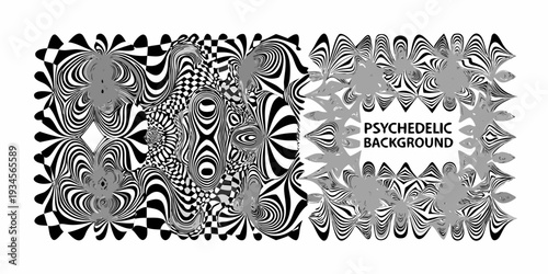 Optical illusion featuring swirling black and white patterns with text overlay