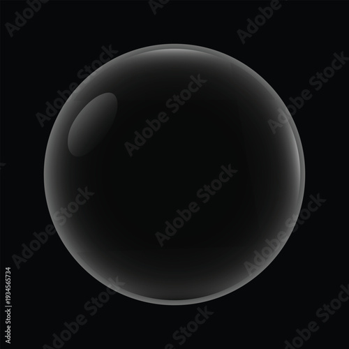 Shiny glass sphere with reflection against black background 3d render