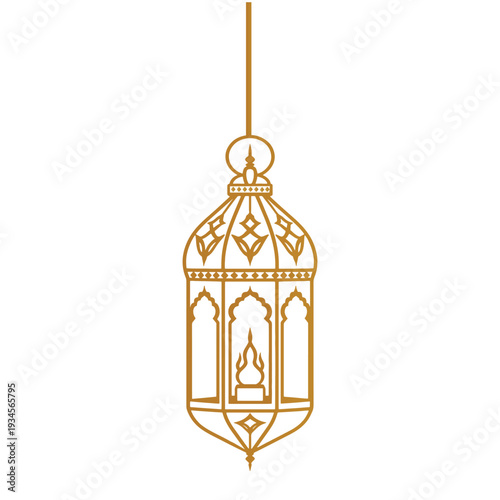 Vintage golden birdcage lantern isolated on white background vector illustration