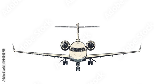 Private jet airplane front view isolated on white background