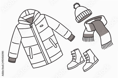 A set of winter clothing and footwear