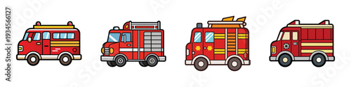 Fire trucks in different designs and angles vector illustration