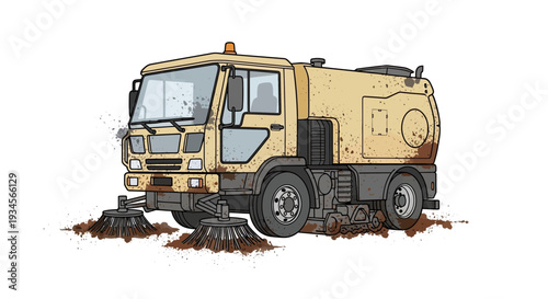 Street Sweeper Truck Cleaning Dirt with Brushes