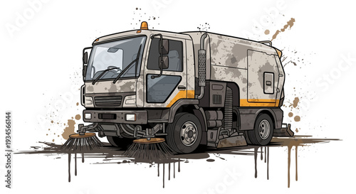 Street Sweeper Truck Cleaning Dirty Road