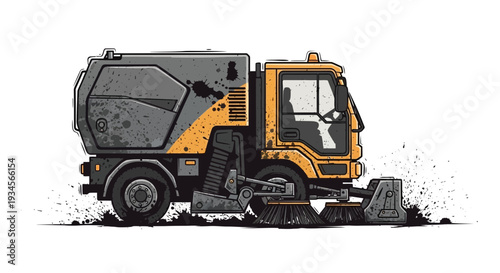 Street Sweeper Truck Cleaning Road